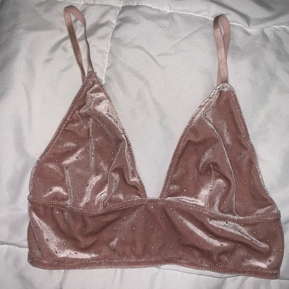 Tops - Pink velvet, gold polka dot bralette SMALL
